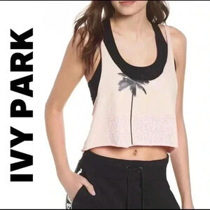 Ivy Park Festival Palm Print Cropped Top Pink Tank Top Size Large